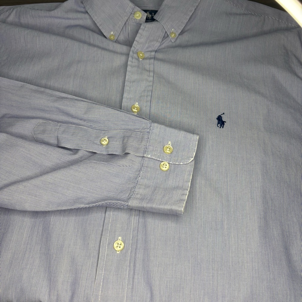 Ralph Lauren Button Down Shirt 17 1/2 (34/35) Yarmouth Blue Cotton Stripe